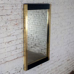 Late 20th Century Modern to Art Deco Revival Wall Mirror Black & Brass Frame