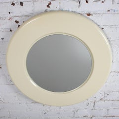 Late 20th Century Modern Wall Mirror w/Round Off White Plastic Frame