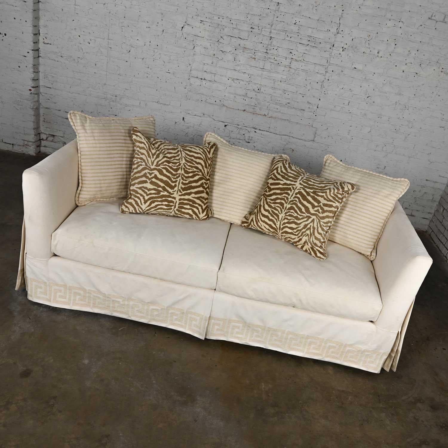 Late 20th Century Modified Tuxedo Slipcover Style Pillow Back Large Scale Sofa For Sale 3