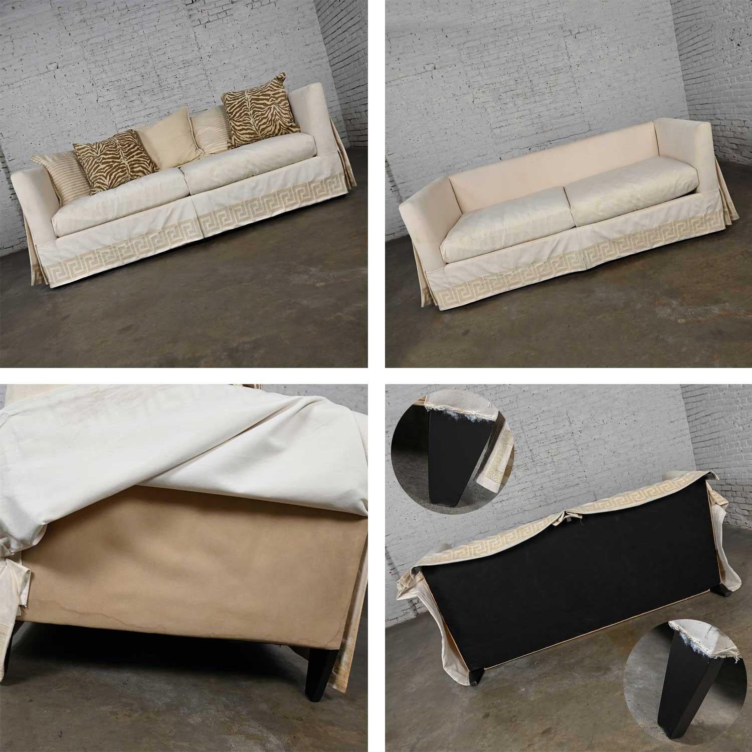 Late 20th Century Modified Tuxedo Slipcover Style Pillow Back Large Scale Sofa For Sale 4