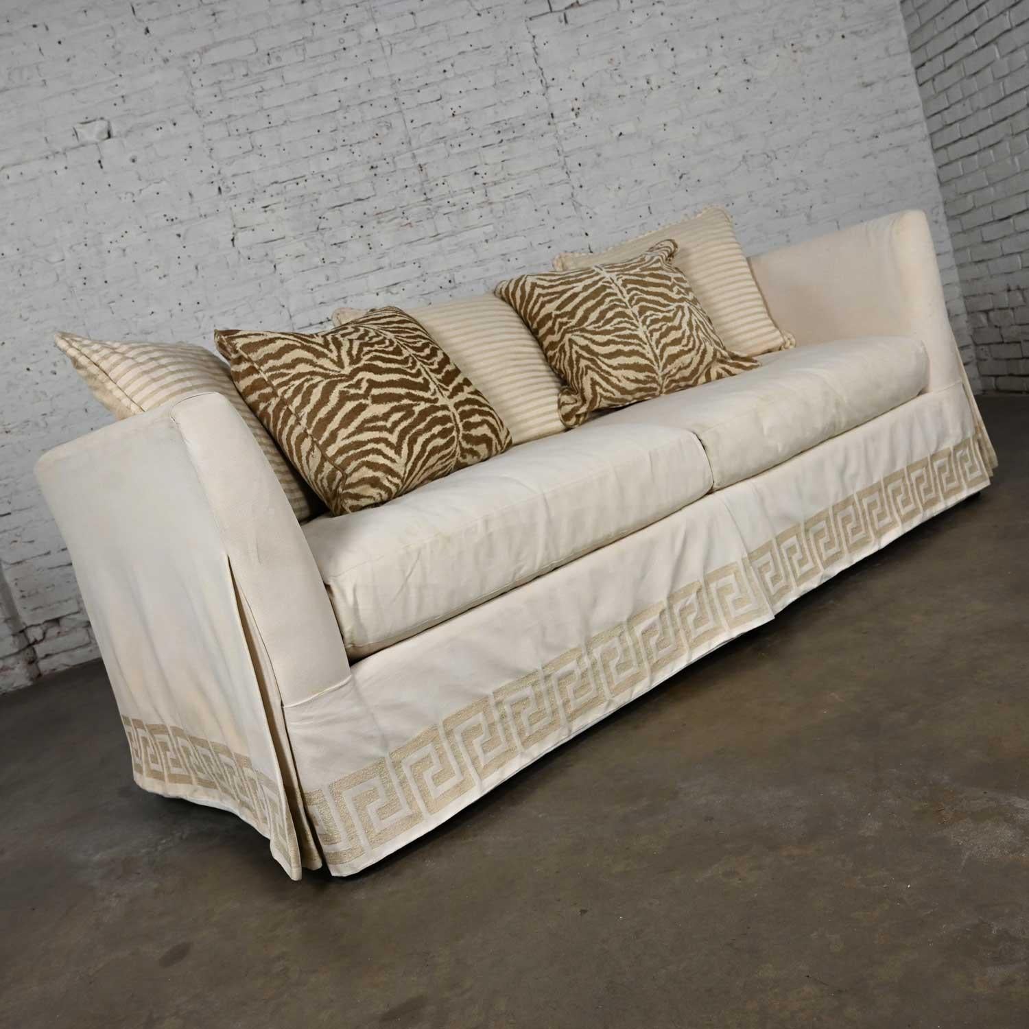 Modern Late 20th Century Modified Tuxedo Slipcover Style Pillow Back Large Scale Sofa For Sale