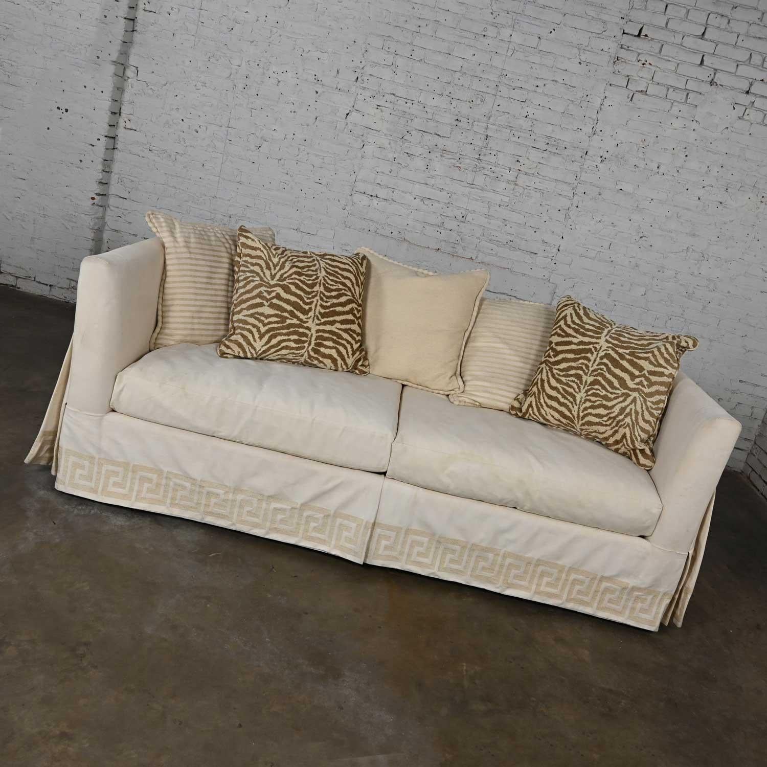 Late 20th Century Modified Tuxedo Slipcover Style Pillow Back Large Scale Sofa For Sale 1