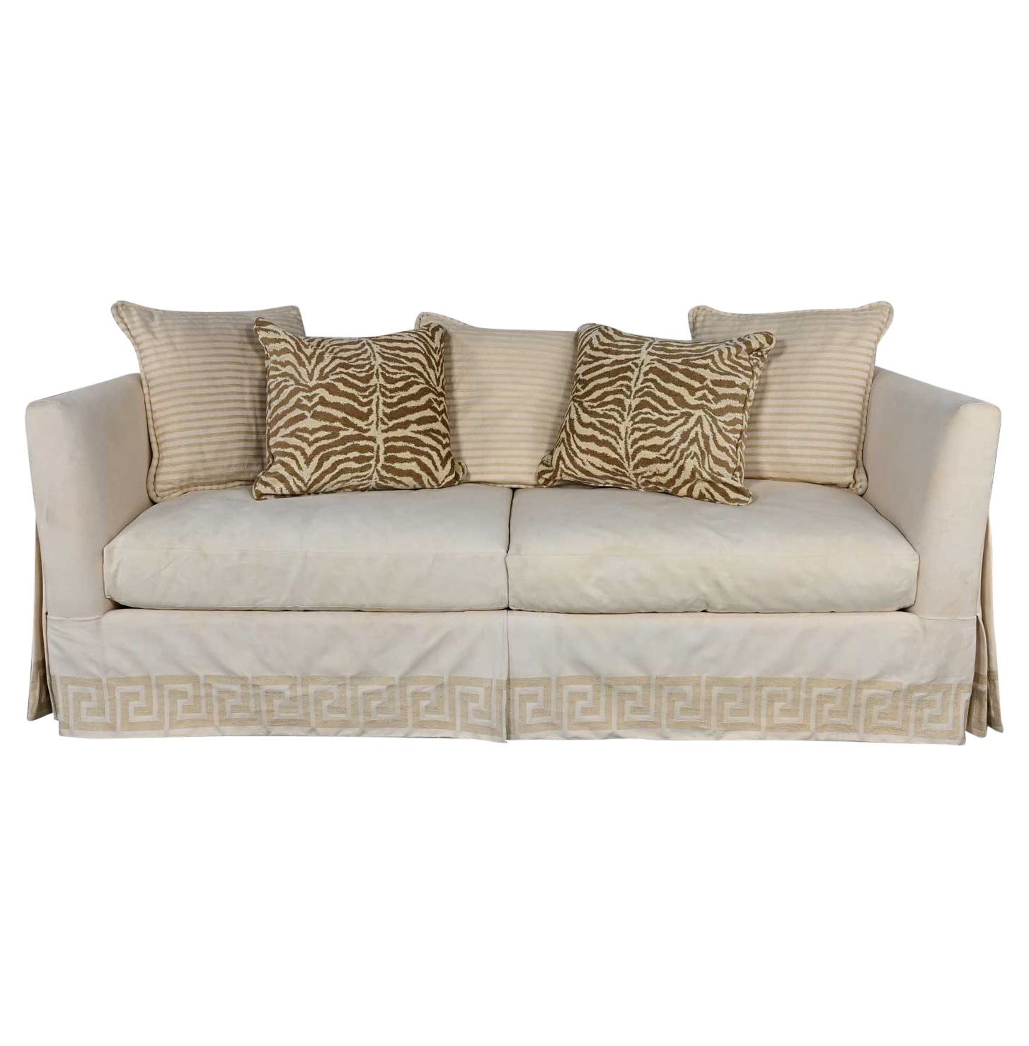 Late 20th Century Modified Tuxedo Slipcover Style Pillow Back Large Scale Sofa