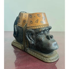 Late 20th Century Monkey Head Bookend With Fez Hats- a Pair