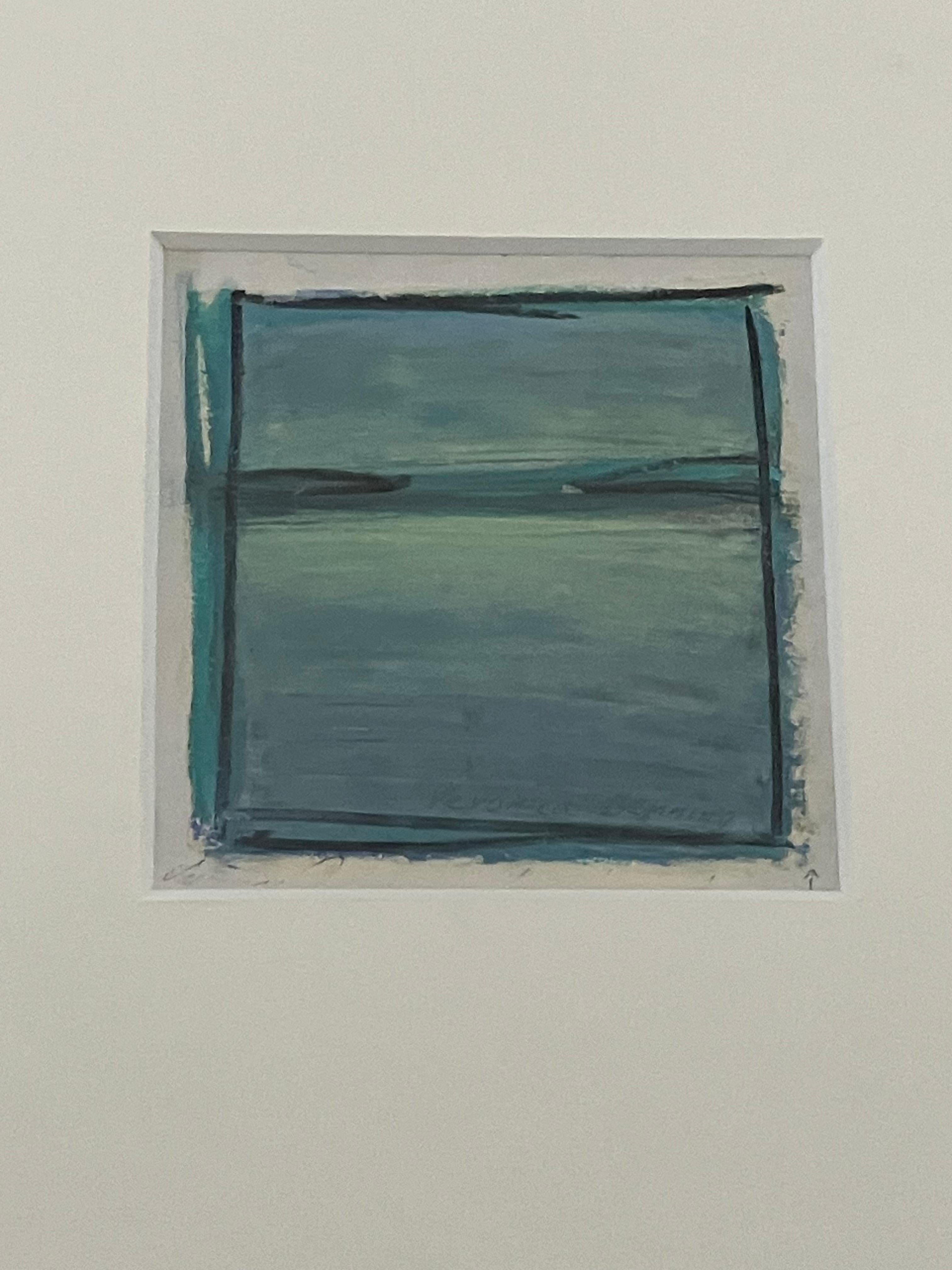 Morning (1993), an abstract oil pastel by Veronica Benning. A study in blue tones, the piece is signed and dated by the artist. Presented matted in a contemporary silver frame. In great condition.

Veronica Ann Benning (1947-2013), based in Fort