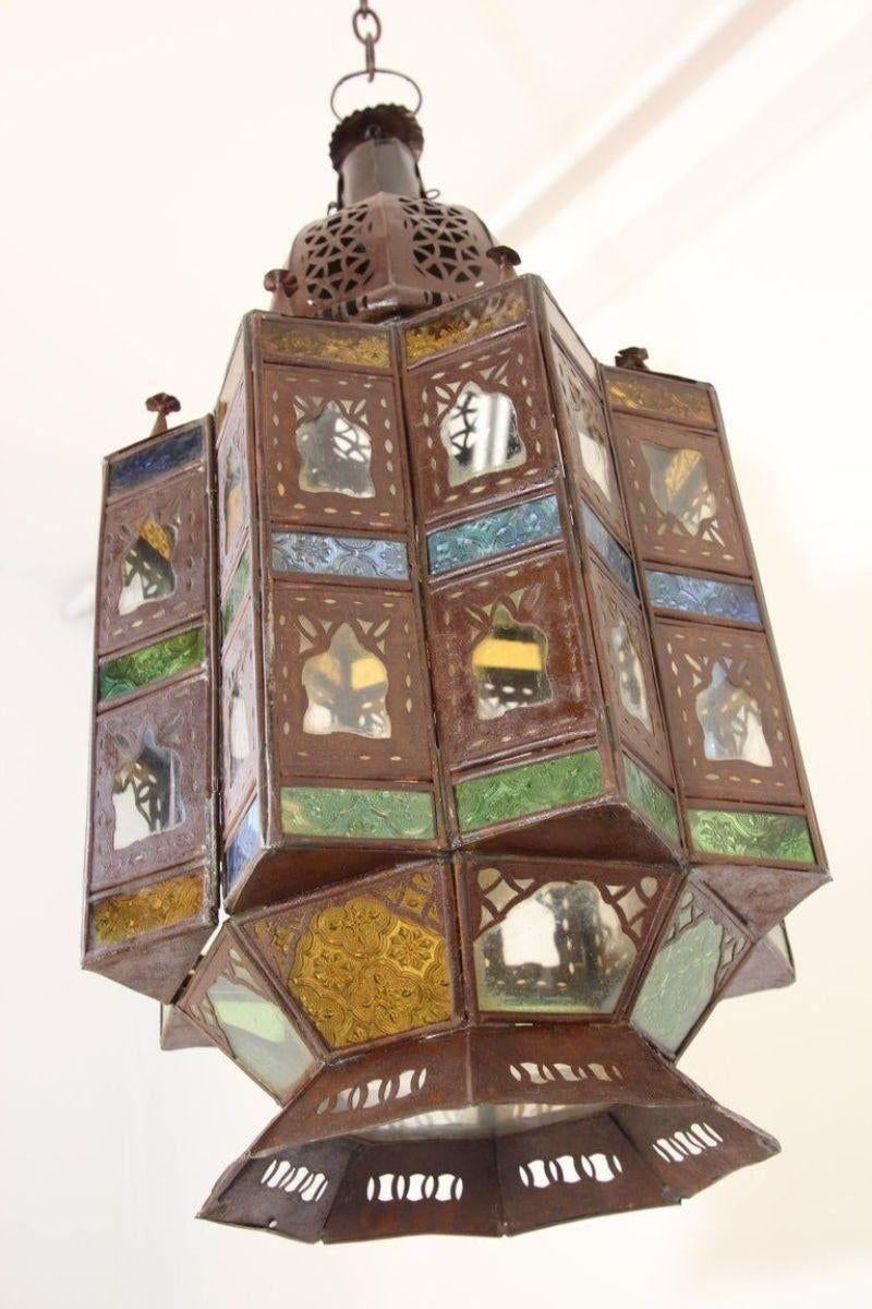 Farol marroquí morisco de cristal colgante de finales del siglo XX en venta 4