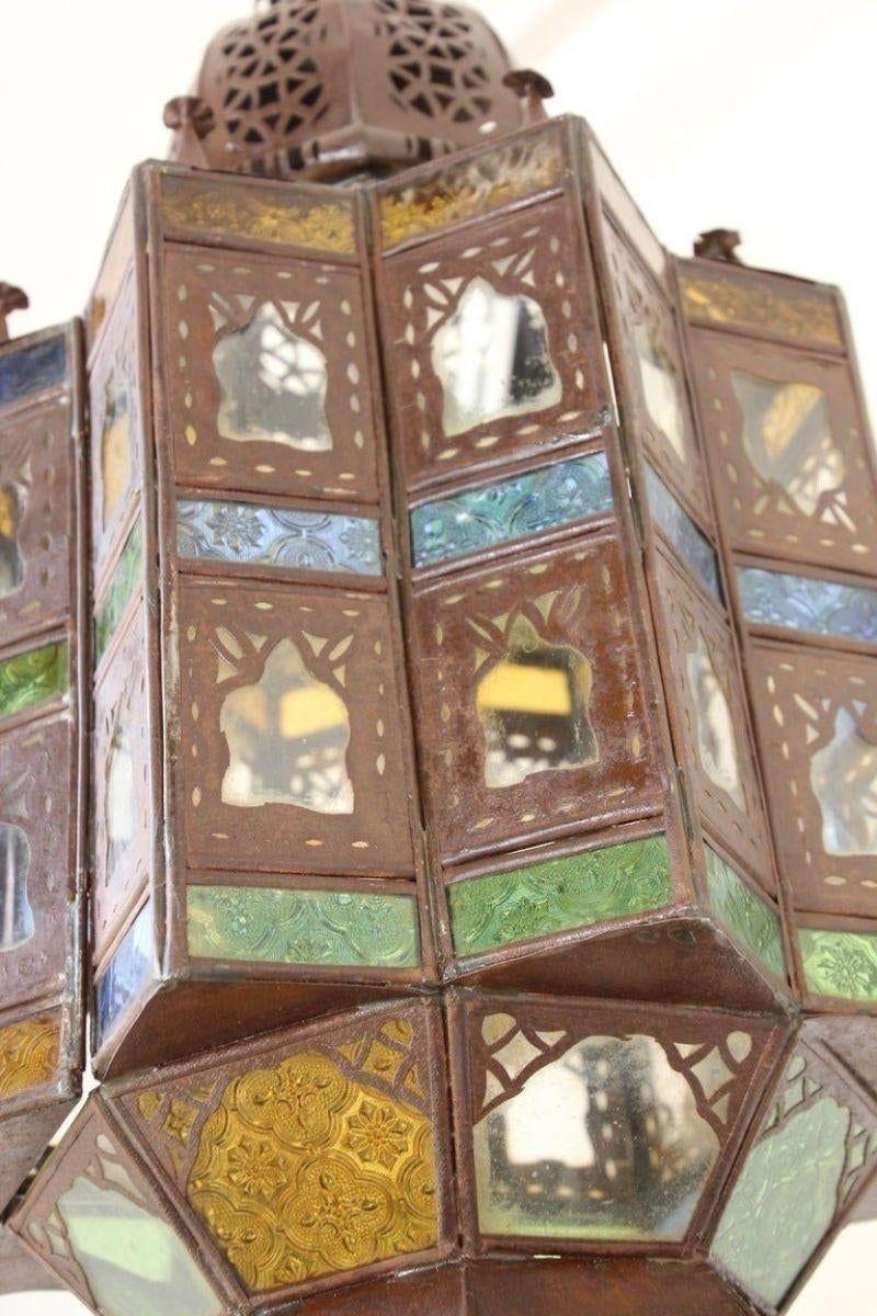 Farol marroquí morisco de cristal colgante de finales del siglo XX en venta 5