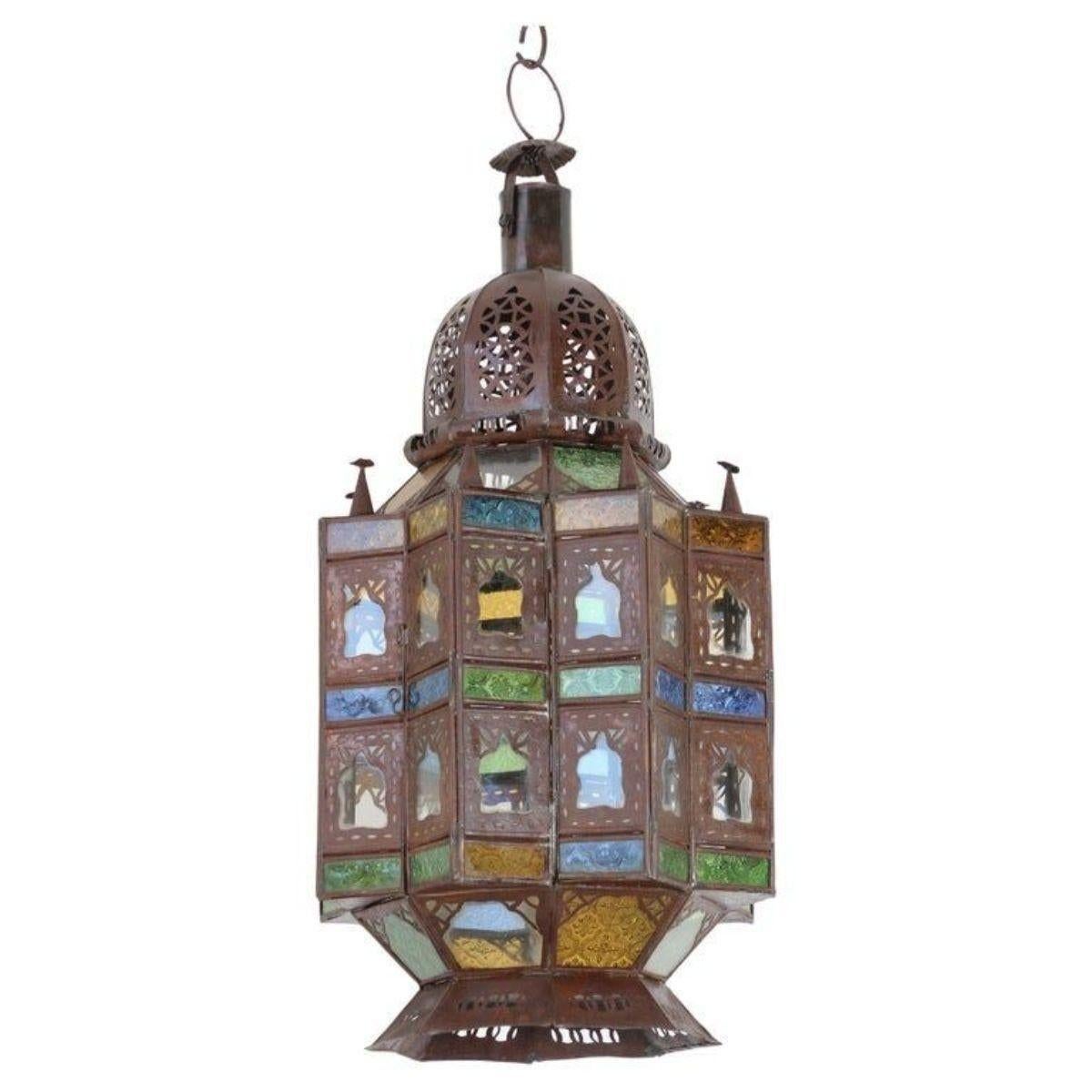Farol marroquí morisco de cristal colgante de finales del siglo XX en venta 6