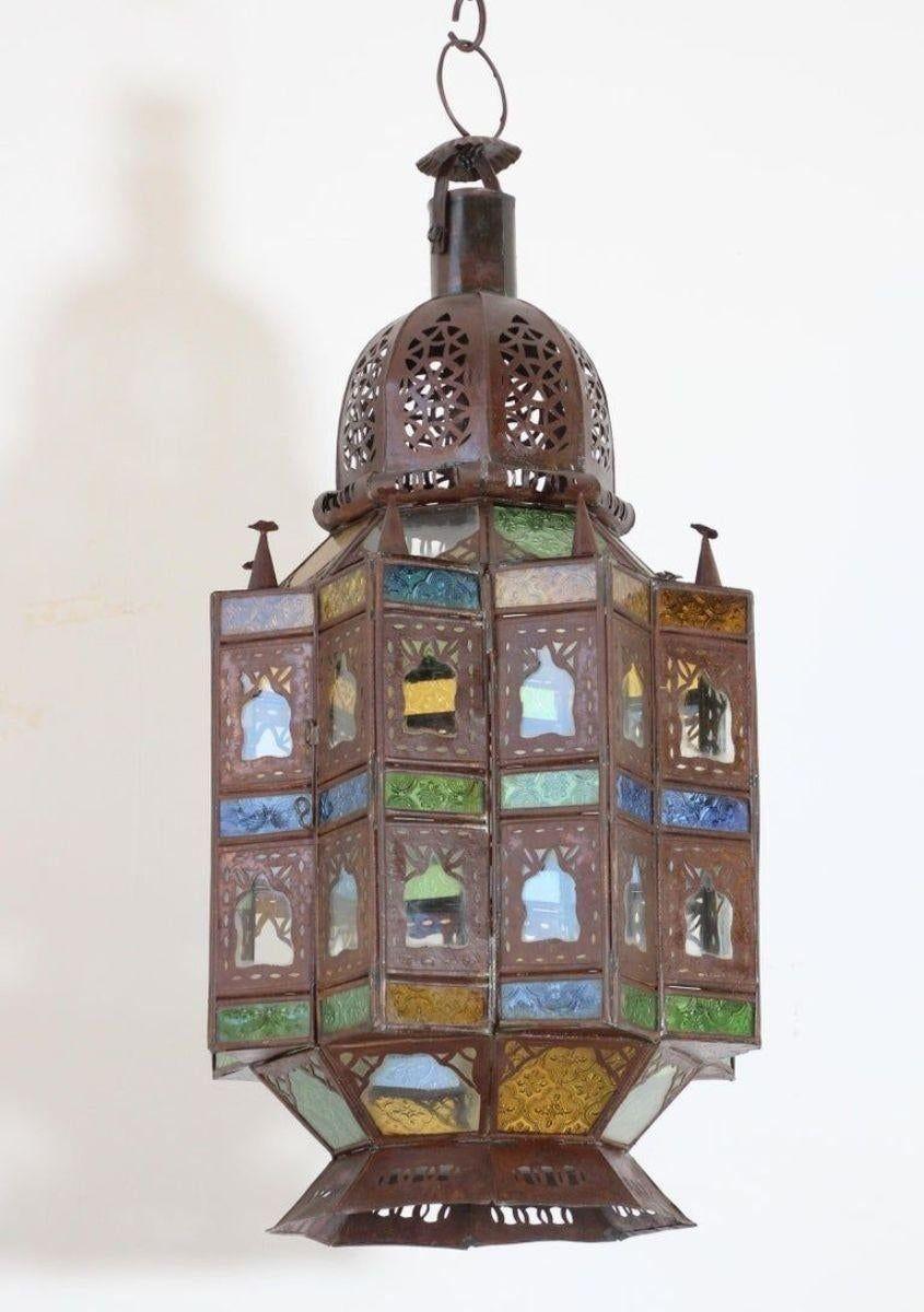 Farol marroquí morisco de cristal colgante de finales del siglo XX Marroquí en venta