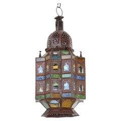Late 20th Century Moroccan Moorish Hanging Glass Lantern