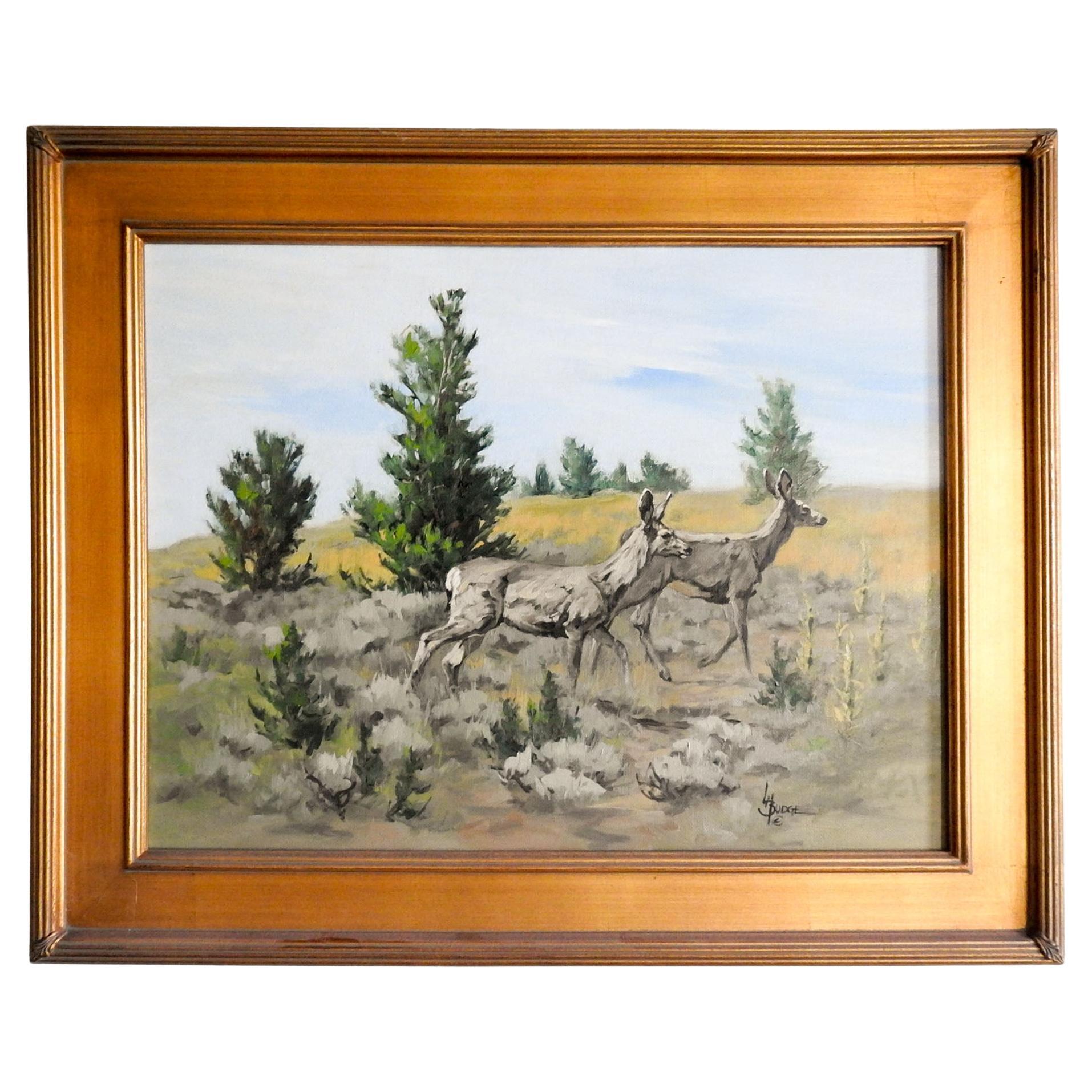 Late 20th Century Mule Deer Painting by Linda Budge For Sale