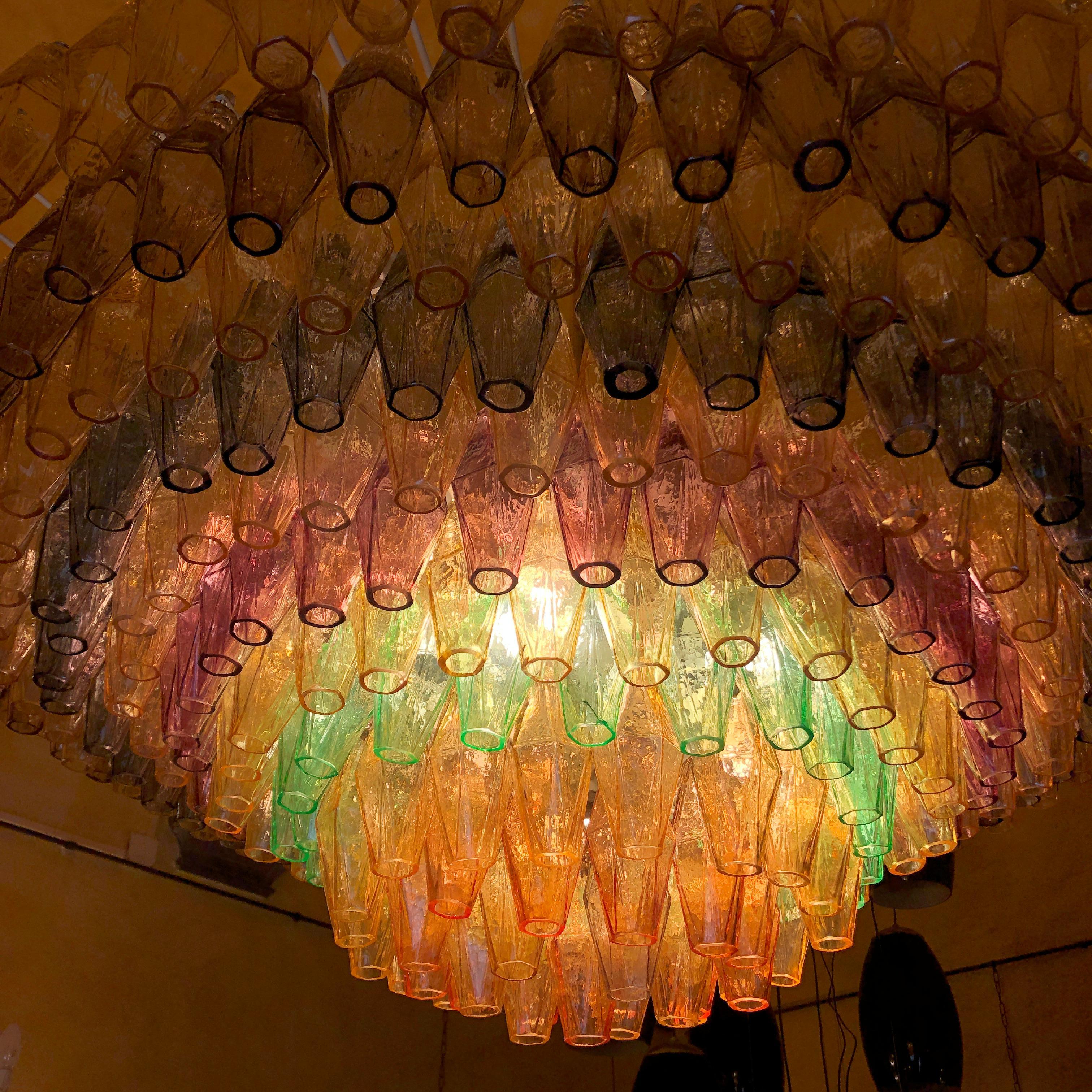 Late 20th Century Multicolor Polyhedron Murano Glass Round Chandelier by Venini 8
