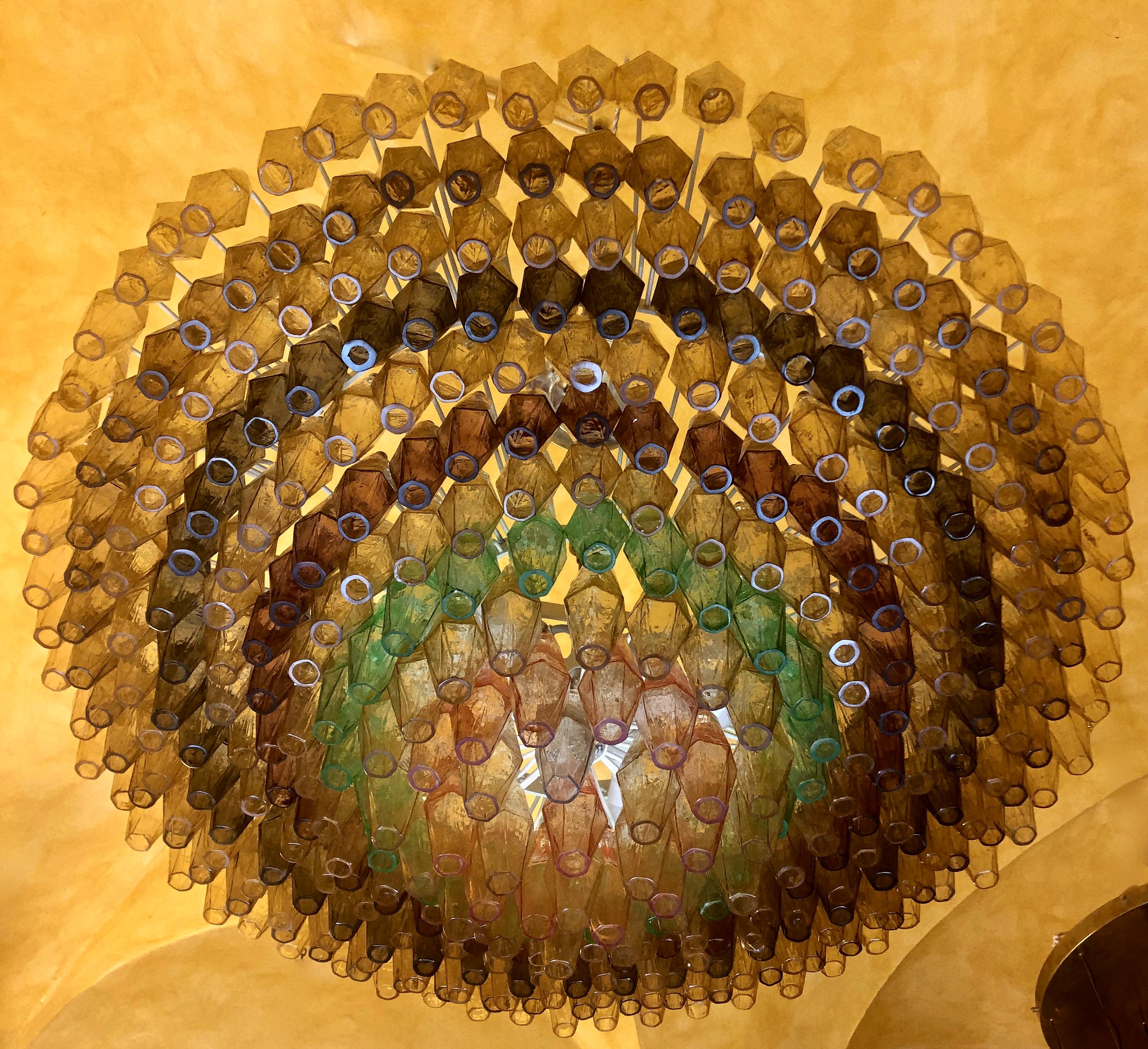 Italian Late 20th Century Multicolor Polyhedron Murano Glass Round Chandelier by Venini