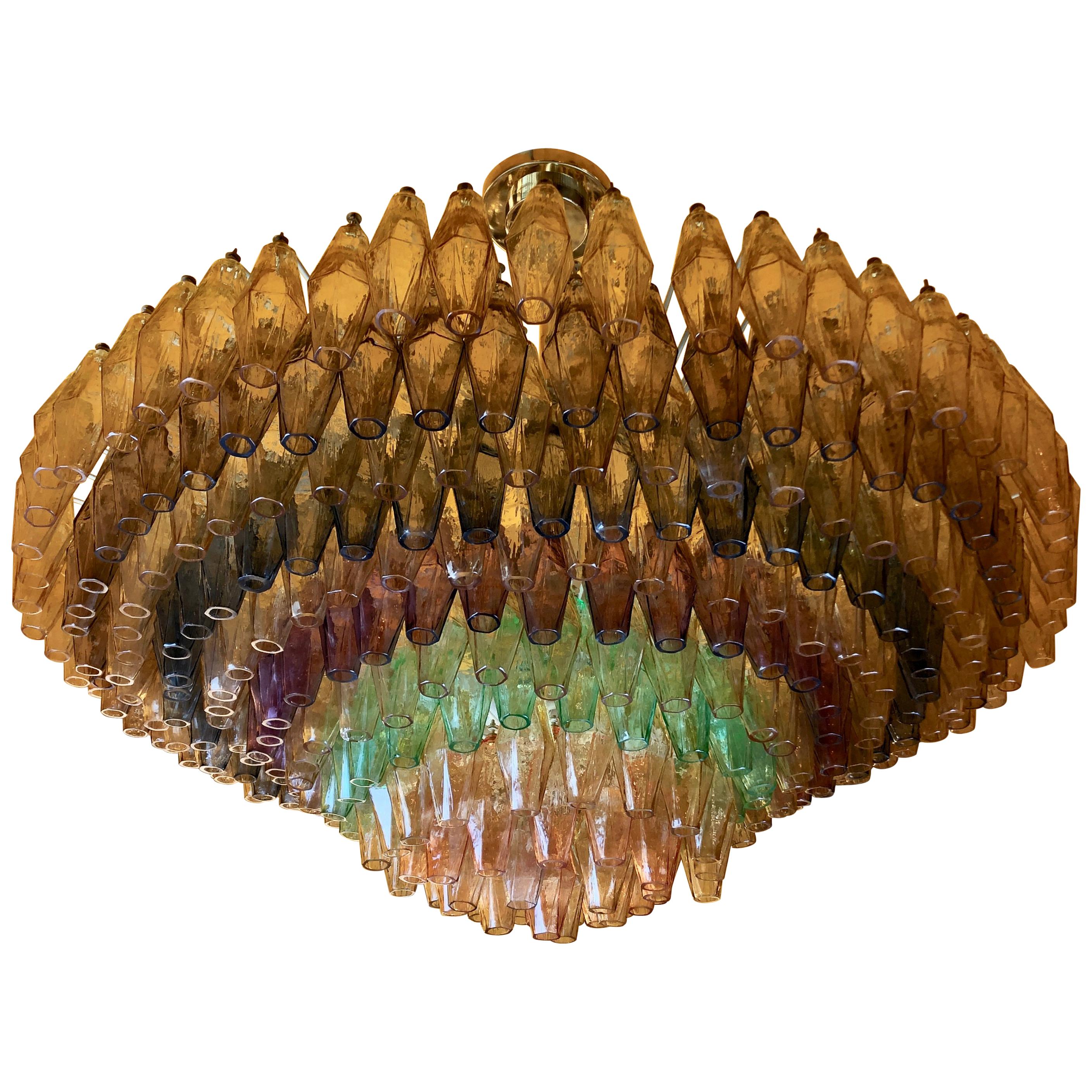Late 20th Century Multicolor Polyhedron Murano Glass Round Chandelier by Venini