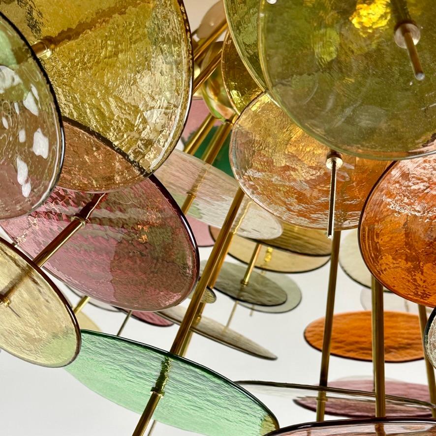 Late 20th Century Multicolored Murano Glass Disks & Brass Sputnik Chandelier For Sale 5
