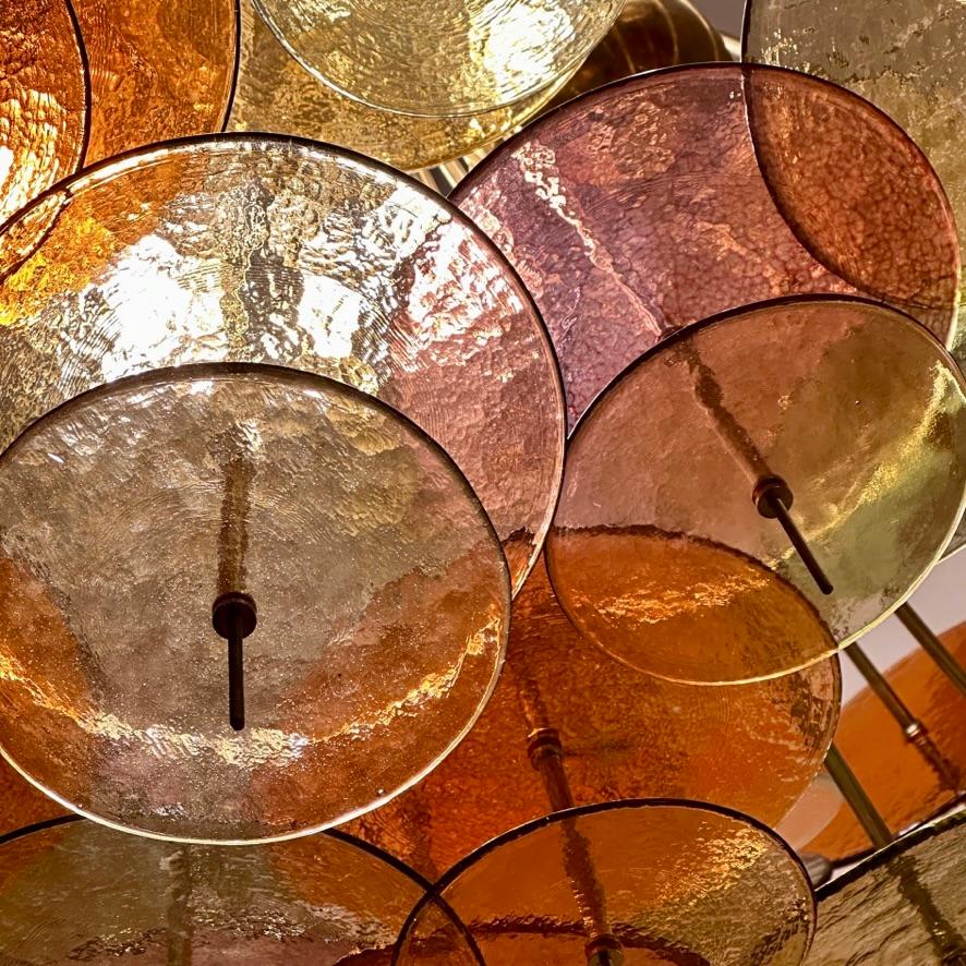Late 20th Century Multicolored Murano Glass Disks & Brass Sputnik Chandelier For Sale 7