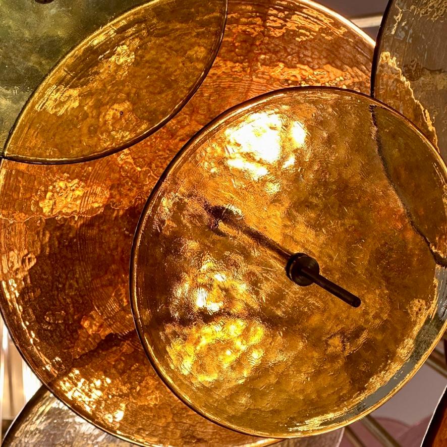 Italian Late 20th Century Multicolored Murano Glass Disks & Brass Sputnik Chandelier For Sale