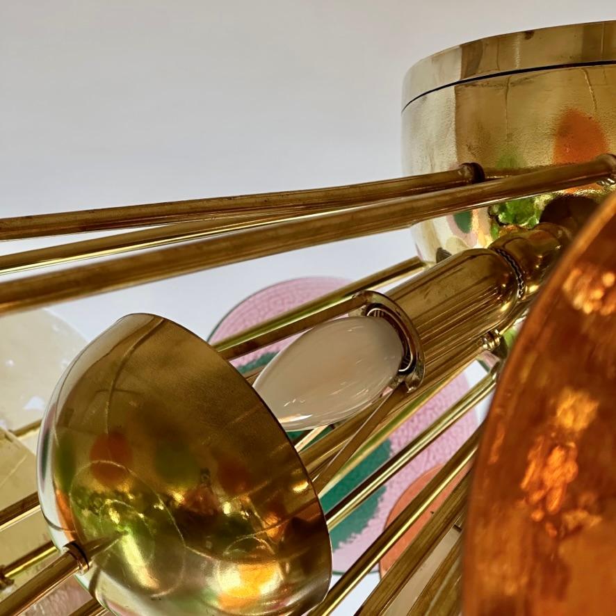 Late 20th Century Multicolored Murano Glass Disks & Brass Sputnik Chandelier For Sale 1
