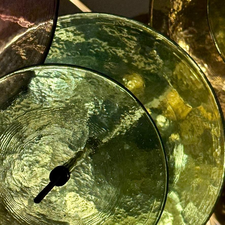 Late 20th Century Multicolored Murano Glass Disks & Brass Sputnik Chandelier For Sale 3