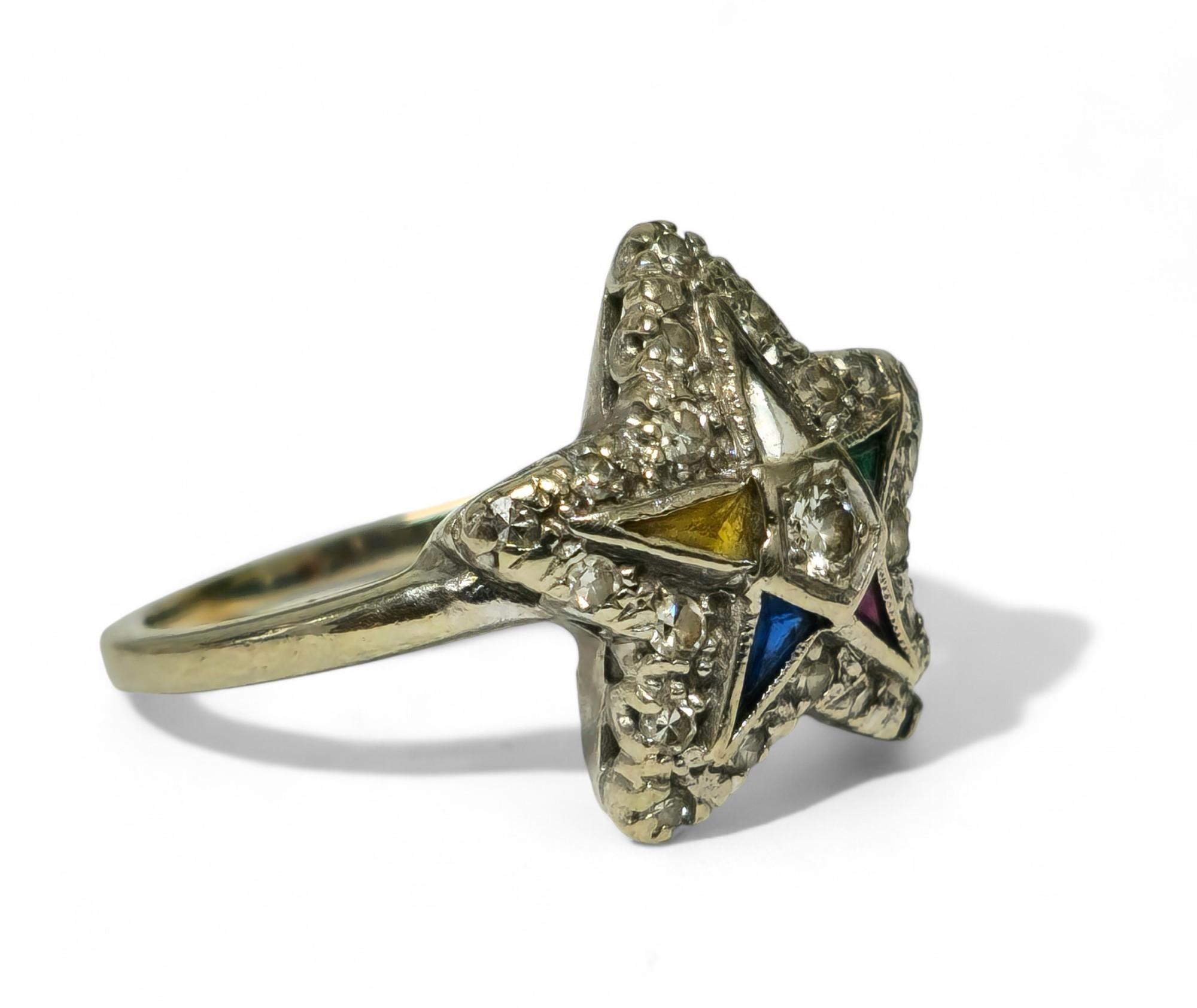Trillion Cut Late 20th century Multigemstone & Diamond Ring in 14k Gold For Sale
