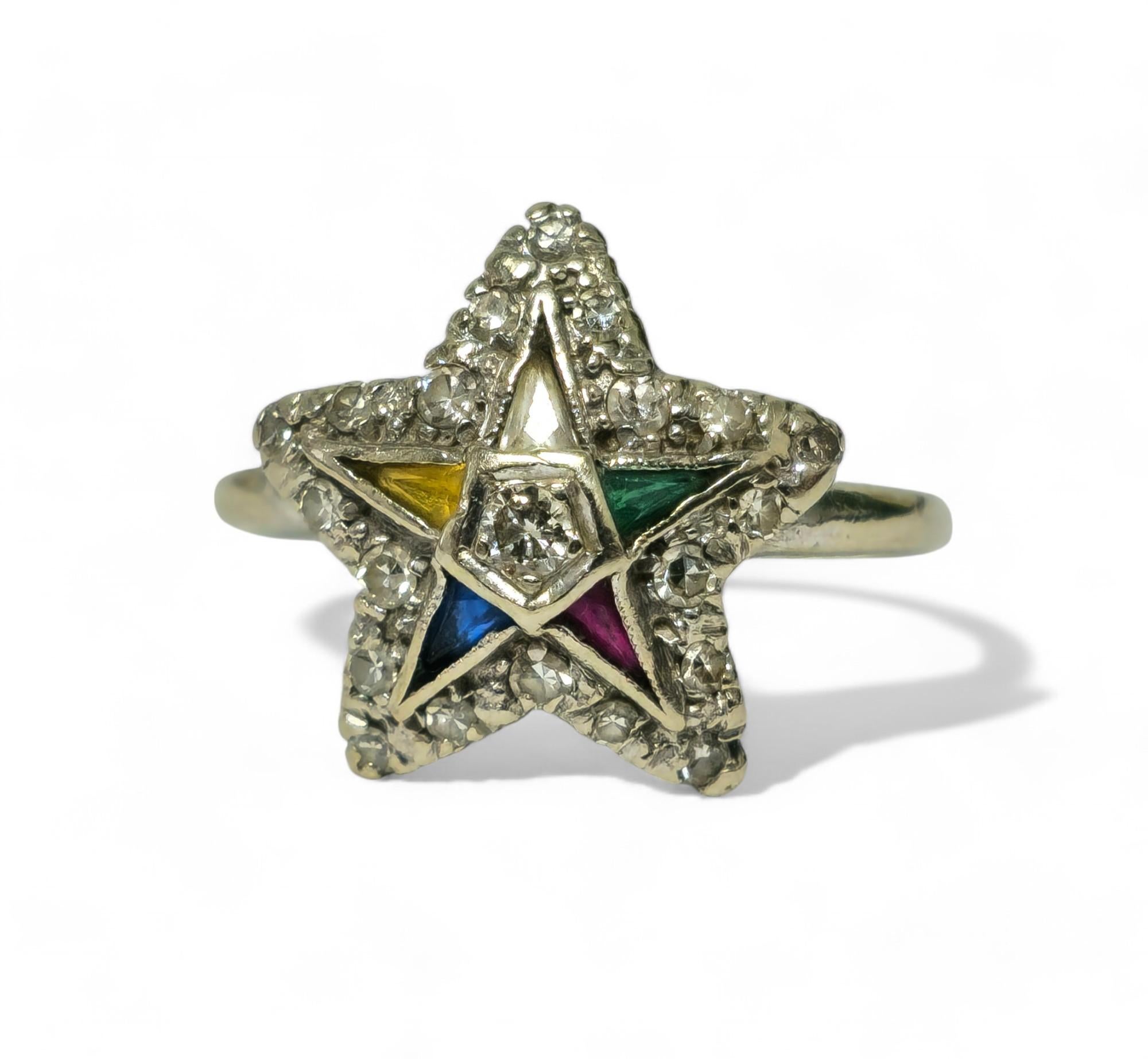 Late 20th century Multigemstone & Diamond Ring in 14k Gold In Excellent Condition For Sale In Miami, FL