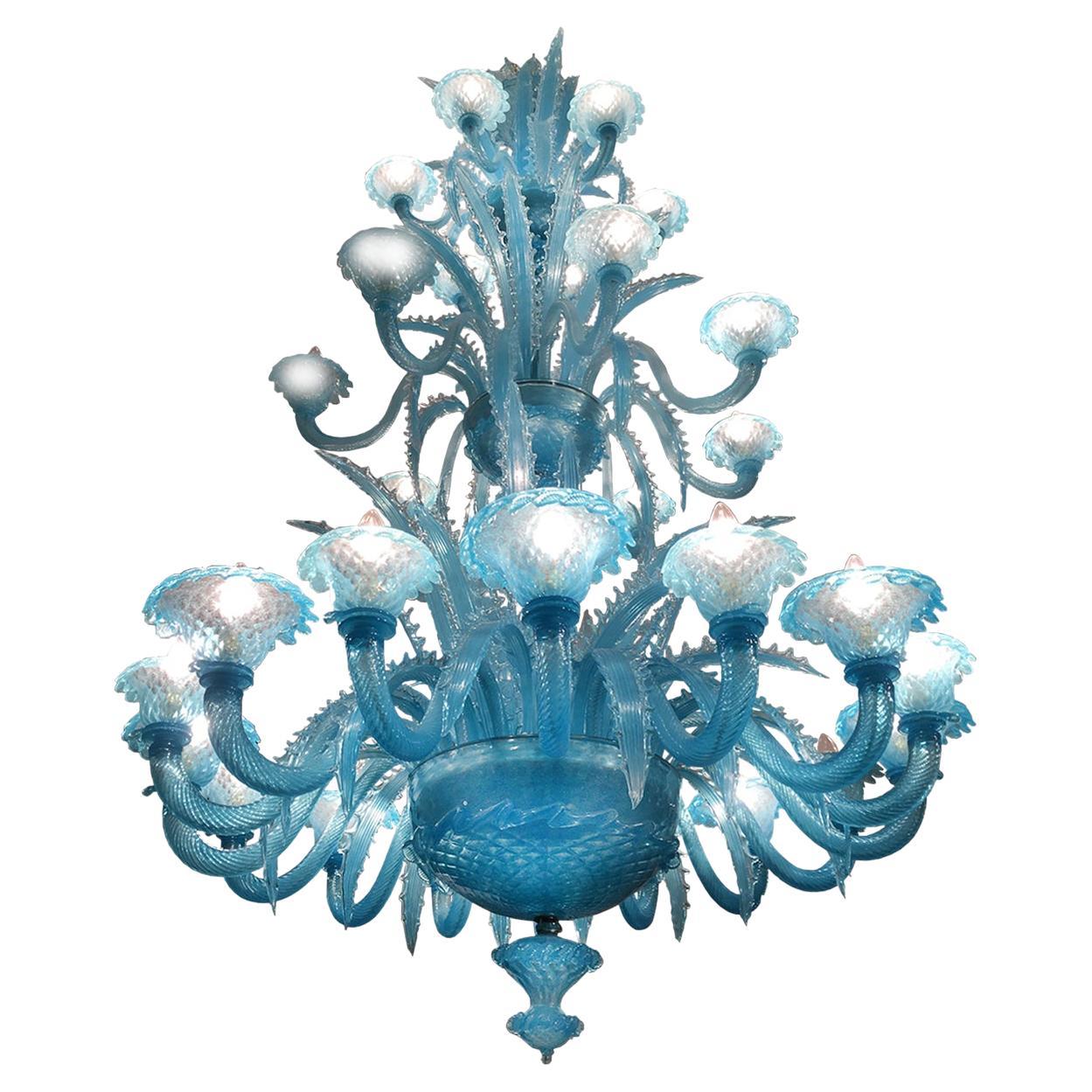 Late 20th Century Murano Glass Italian "Queen Turquoise" Chandelier, 1980s For Sale