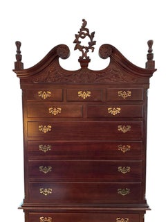 Late 20th Century National Mount Airy Chippendale Solid Cherry Highboy