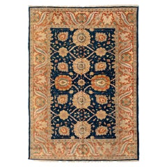 Late 20th Century Navy Blue Gold Ivory Floral Persian Sultananbad Design Rug