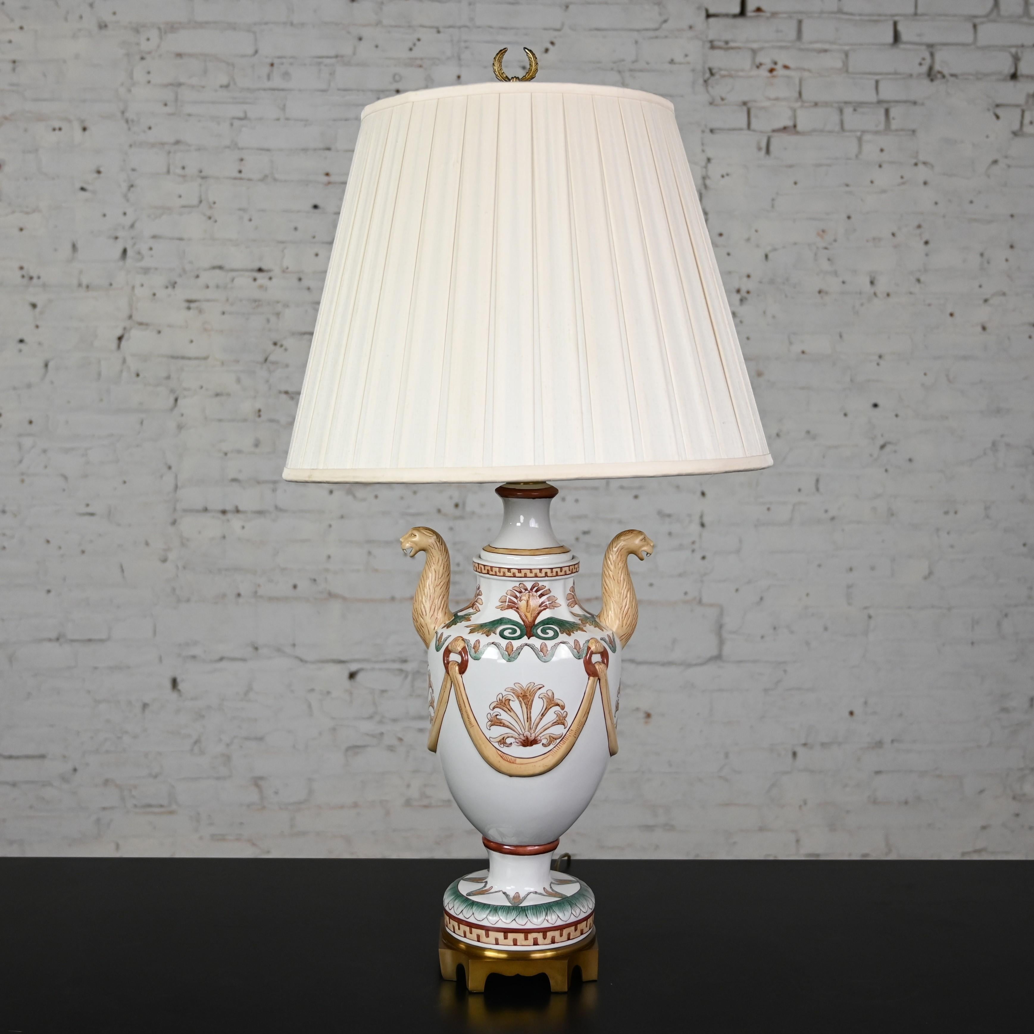 Late 20th Century Neoclassic Maitland-Smith Porcelain Lamp Serpentine Lion Heads For Sale 3