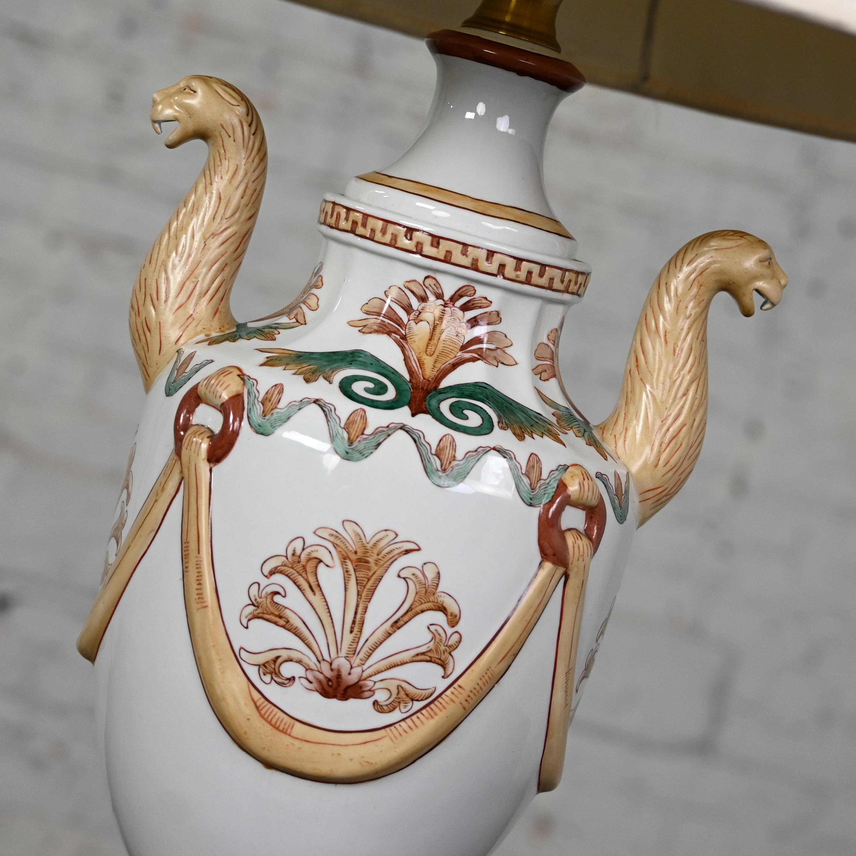 Late 20th Century Neoclassic Maitland-Smith Porcelain Lamp Serpentine Lion Heads For Sale 4