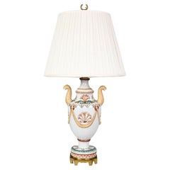 Retro Late 20th Century Neoclassic Maitland-Smith Porcelain Lamp Serpentine Lion Heads