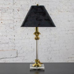 Late 20th Century Neoclassic Revival Lucite and Brass Candlestick Table Lamp