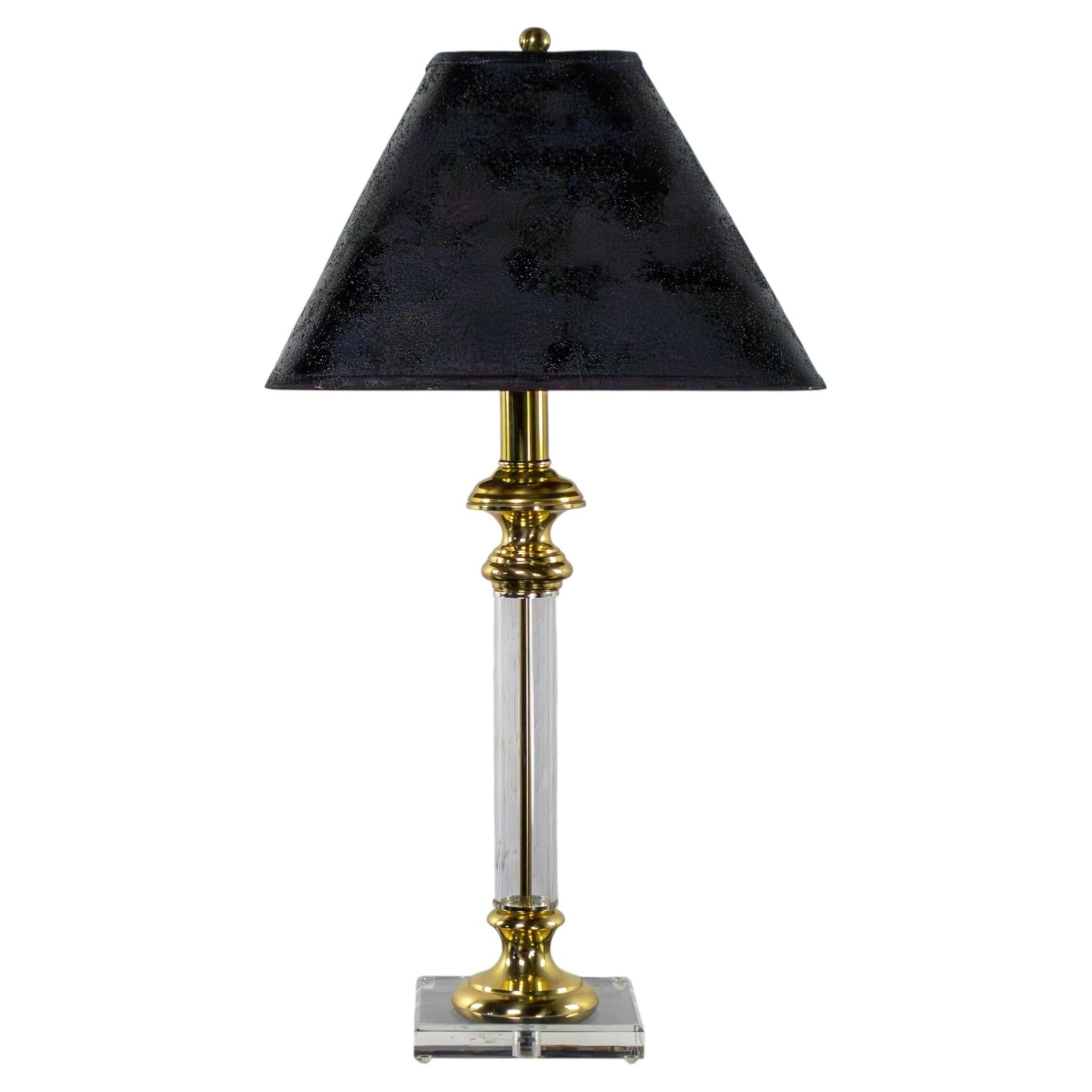 Late 20th Century Neoclassic Revival Lucite and Brass Candlestick Table Lamp For Sale