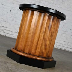 Late 20th Century Neoclassic Revival Walnut Toned Wood & Black Column End Table