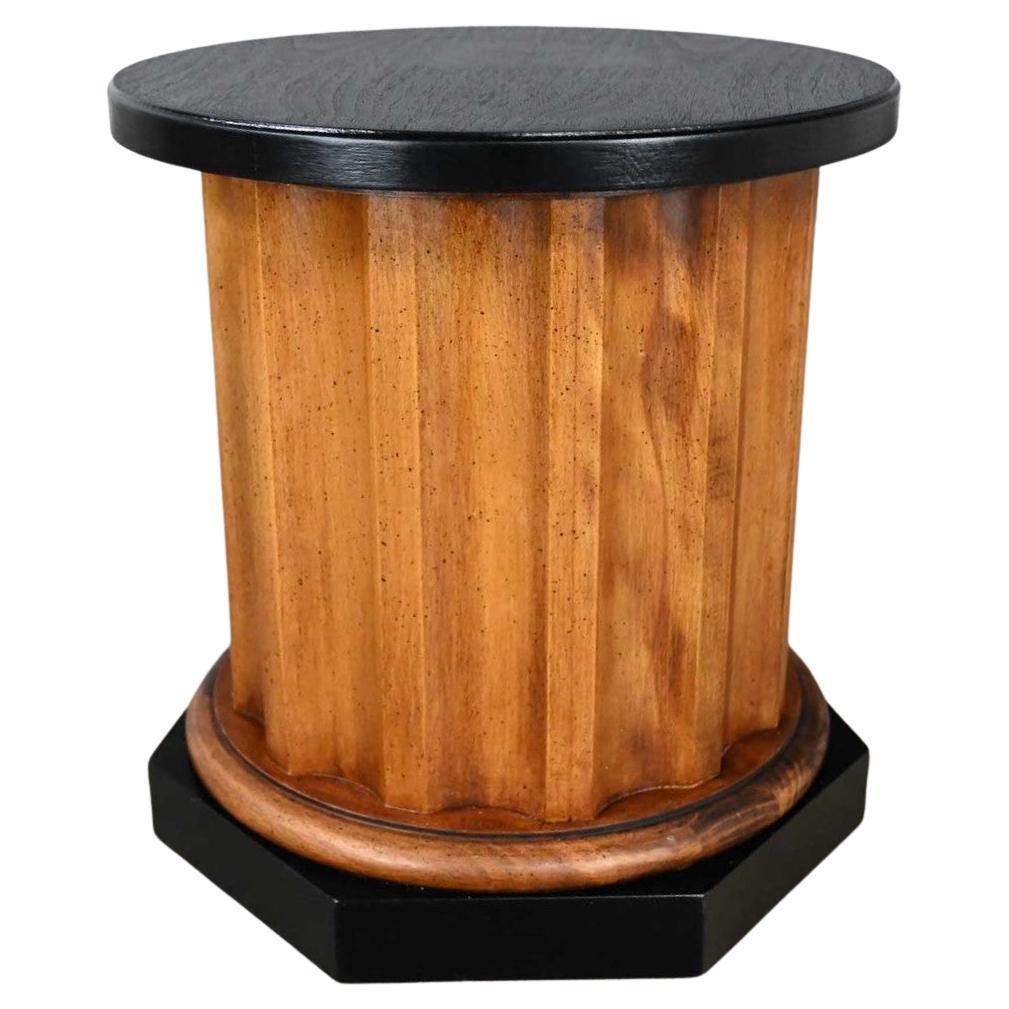 Late 20th Century Neoclassic Revival Walnut Toned Wood & Black Column End Table For Sale