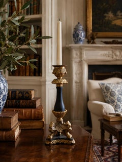 Late 20th Century Neoclassical Brass Lion-Paw Taper Candlestick
