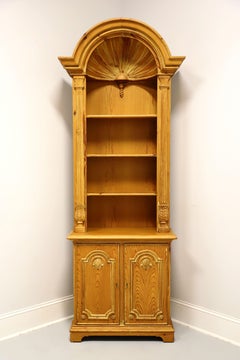 Late 20th Century Spanish Neoclassical Pine Carved Arch Bookcase with Cabinet