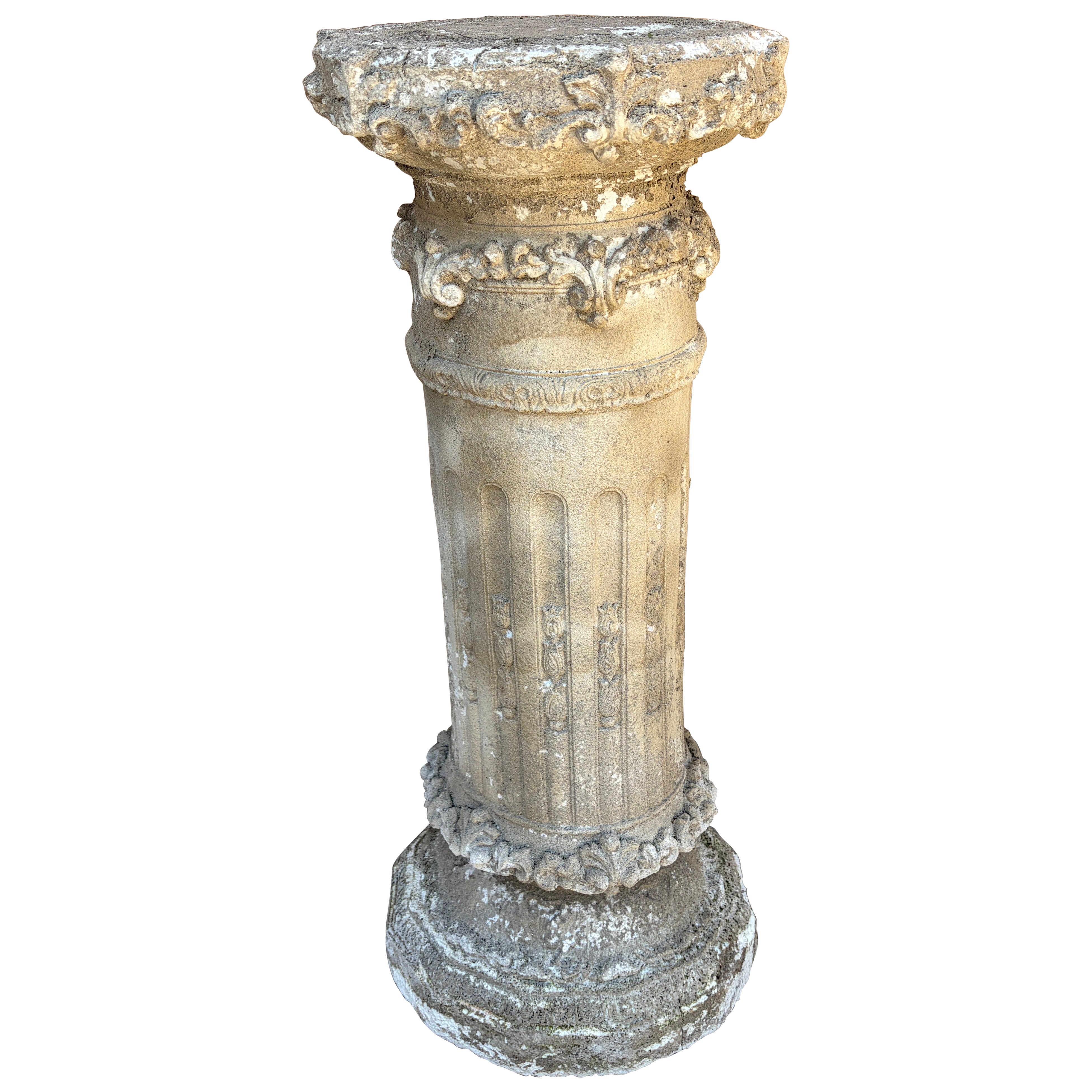 Late 20th Century Neoclassical Weathered Cast Concrete Garden Column Pedestal