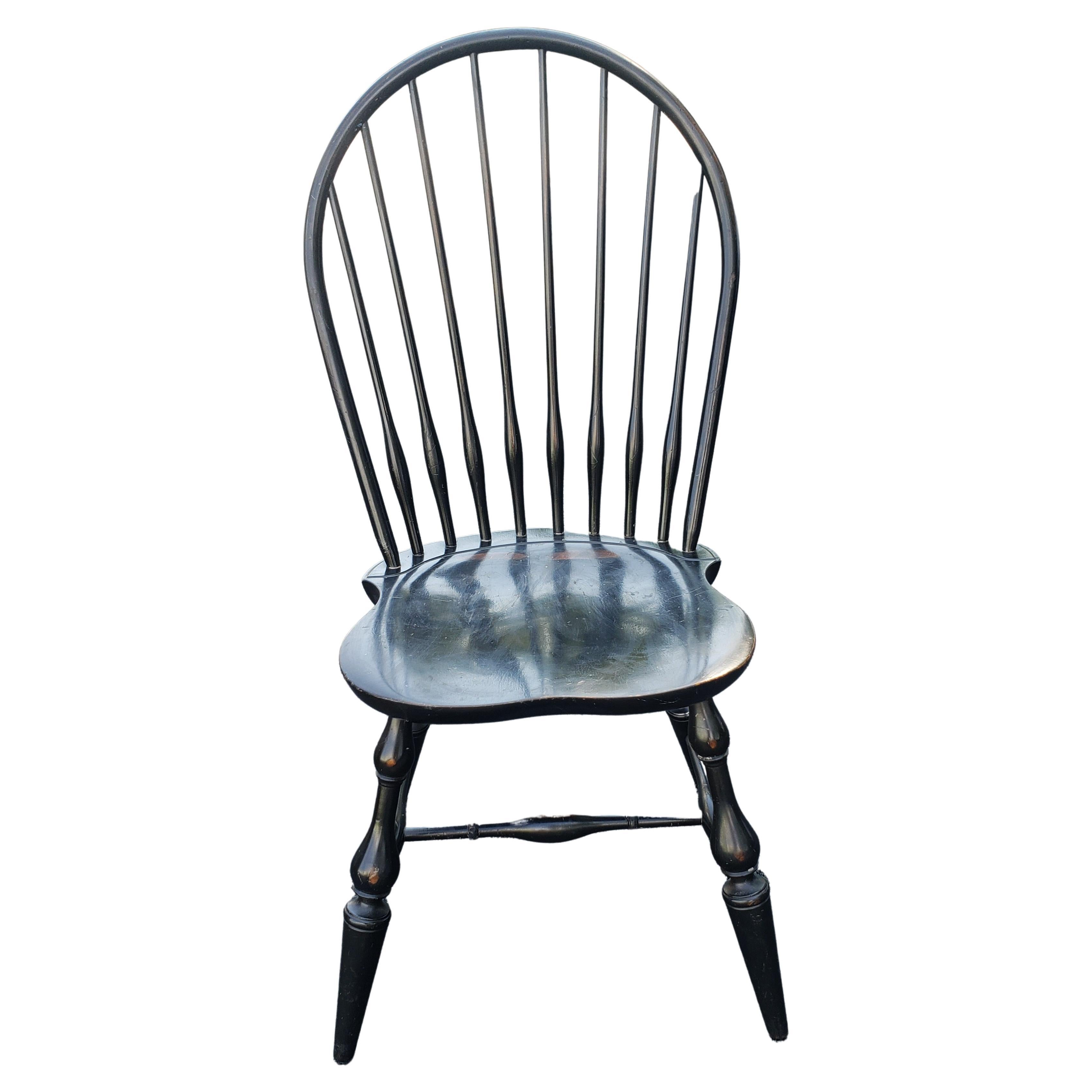 Late 20th Century Nichols & Stone Ebonized Maple Windsor Chair with saddle back seat. 
Measures 20