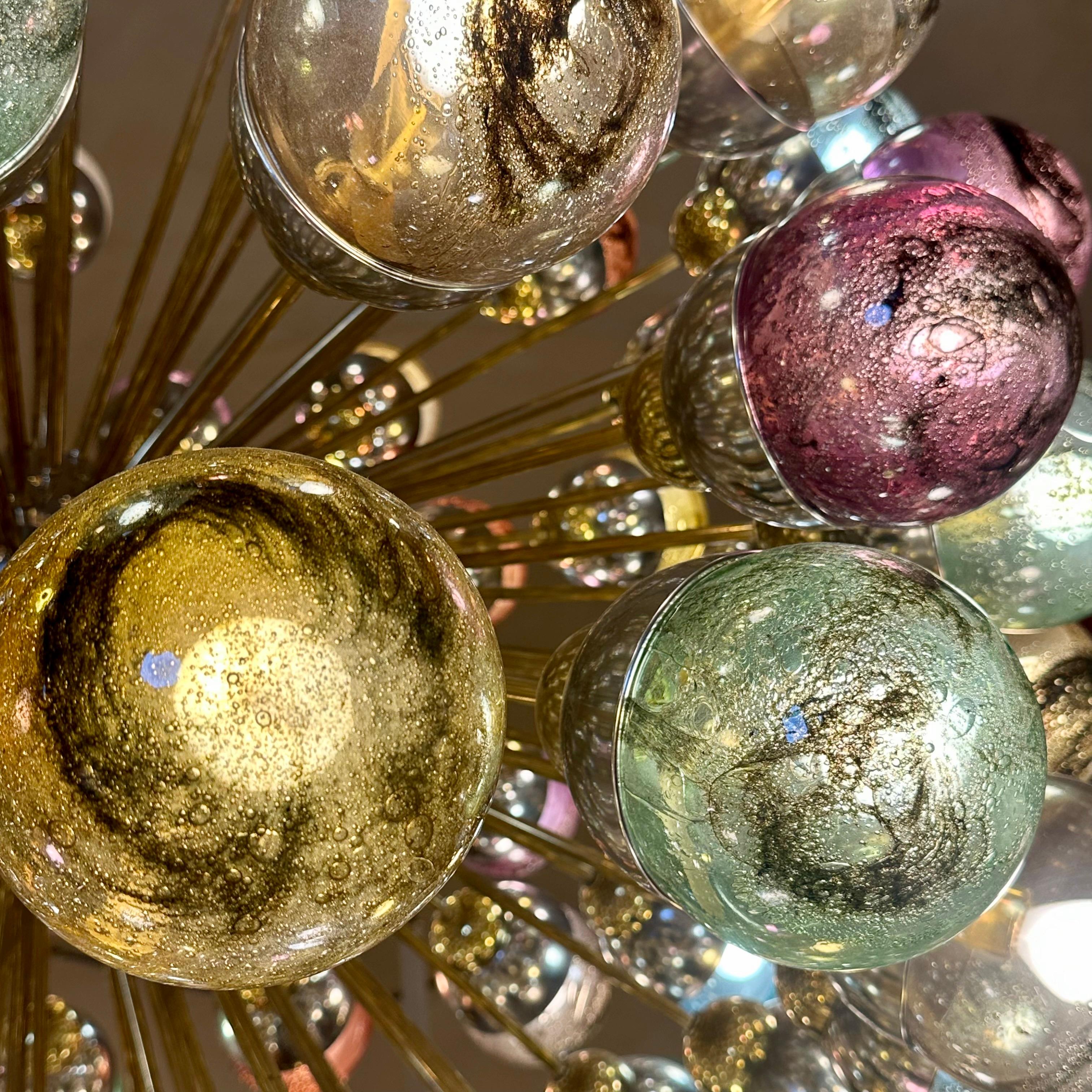 Late 20th Century Nickel & Brass Sputnik Chandelier w/ Murano Art Glass Boules For Sale 1