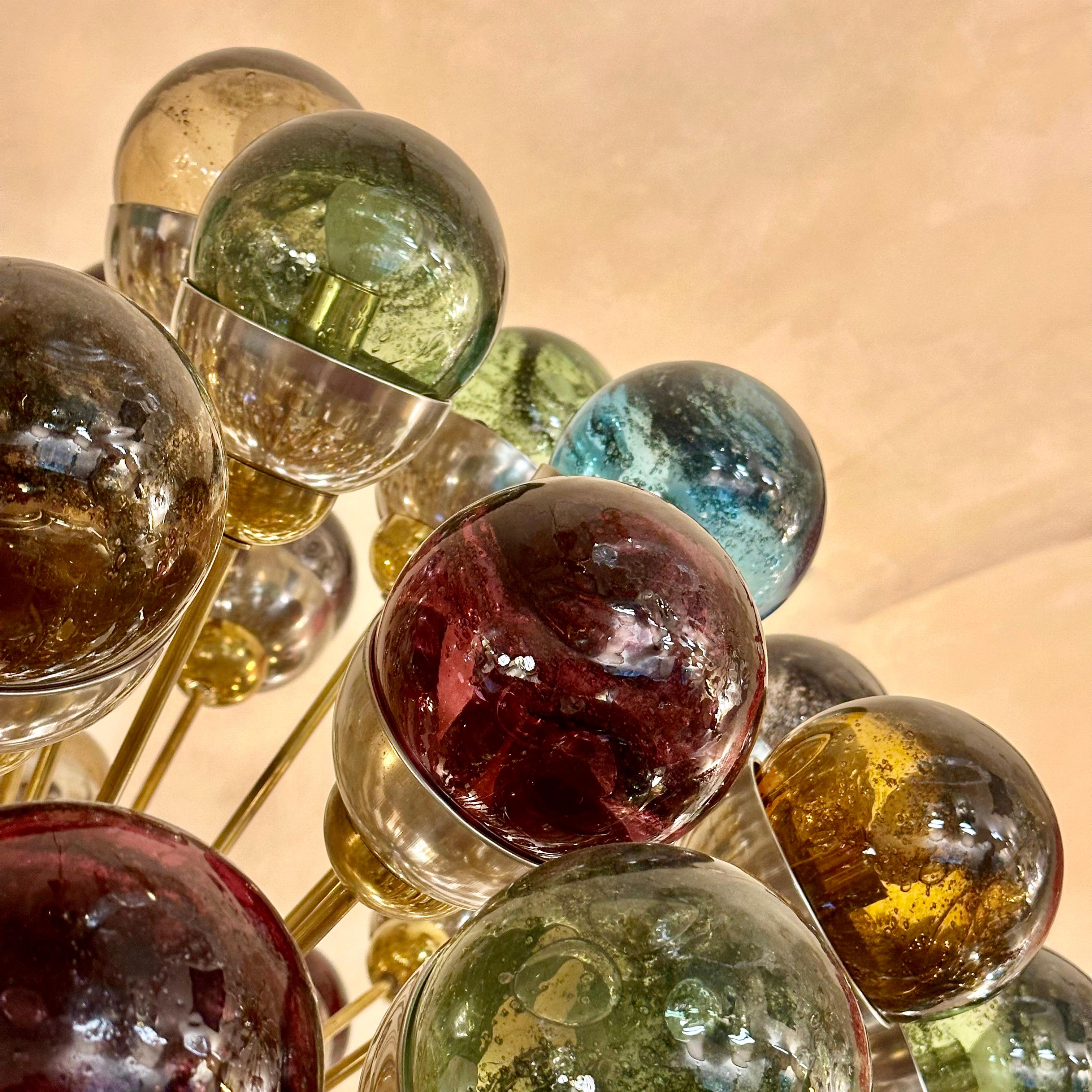 Late 20th Century Nickel & Brass Sputnik Chandelier w/ Murano Art Glass Boules For Sale 3