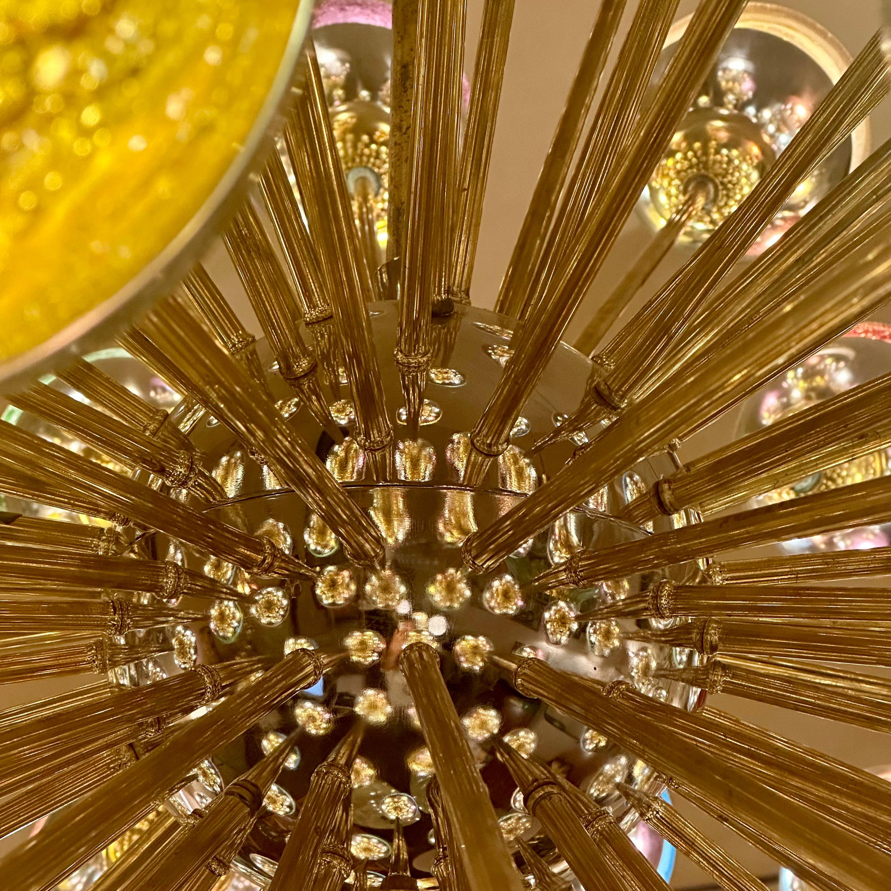 Late 20th Century Nickel & Brass Sputnik Chandelier w/ Murano Art Glass Boules For Sale 4