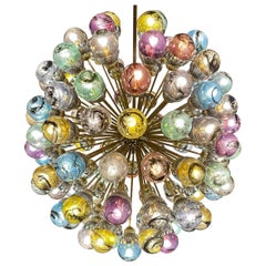 Late 20th Century Nickel & Brass Sputnik Chandelier w/ Murano Art Glass Boules