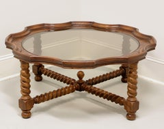 Late 20th Century Oak Barley Twist Jacobean Round Glass Top Coffee Table