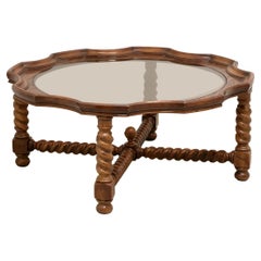 Late 20th Century Oak Barley Twist Jacobean Round Glass Top Coffee Table