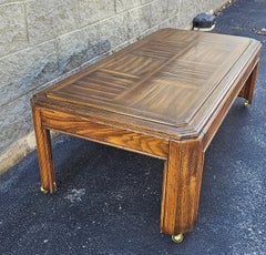 Late 20th Century Oak Parquetry Top Coffee Table on Casters