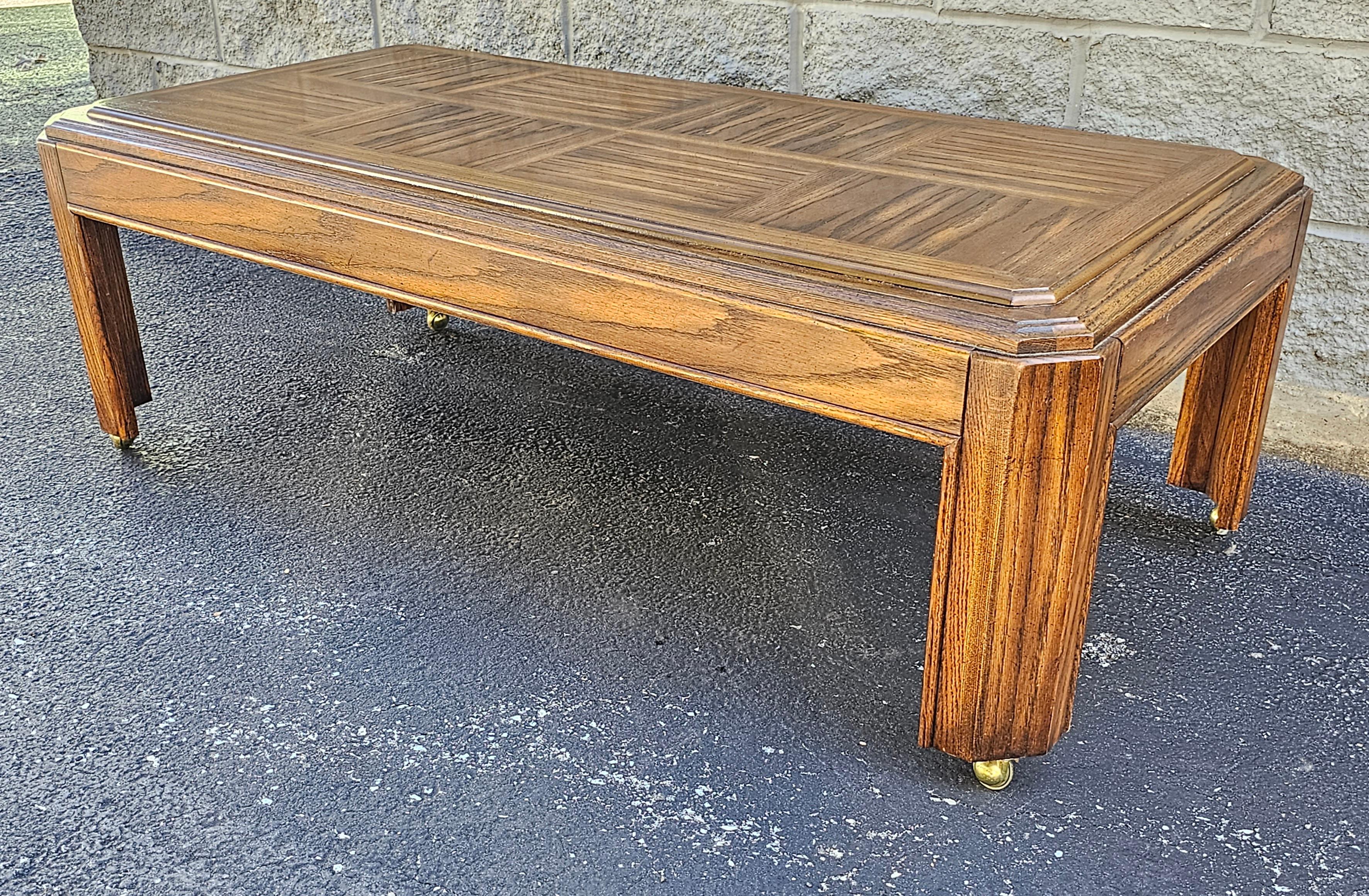 Mid-Century Modern Late 20th Century Oak Parquetry Top Coffee Table on Casters For Sale