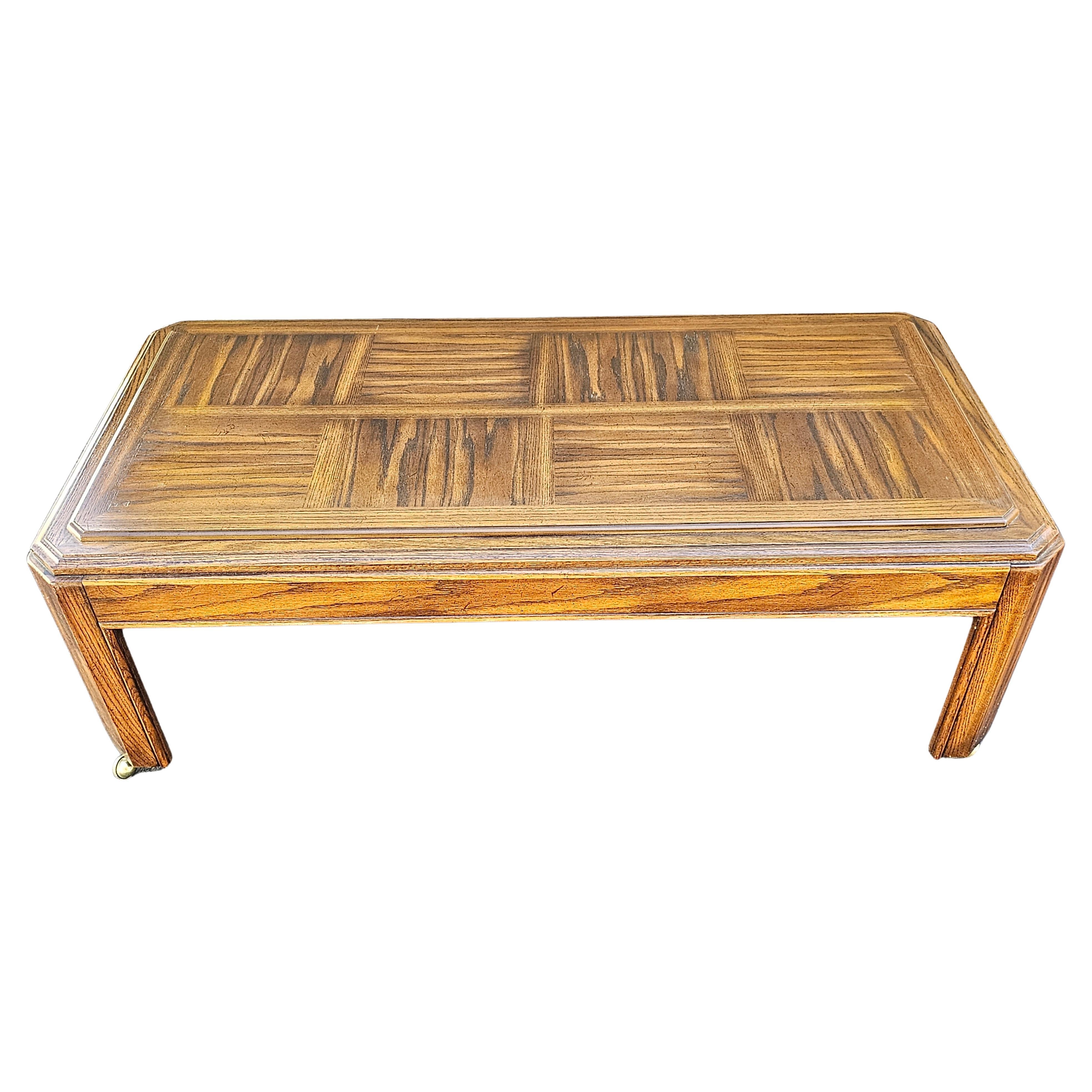 Late 20th Century Oak Parquetry Top Coffee Table on Casters