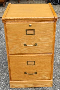 Late 20th Century Oak Two-Drawer Letter Size Filing Cabinet with lock