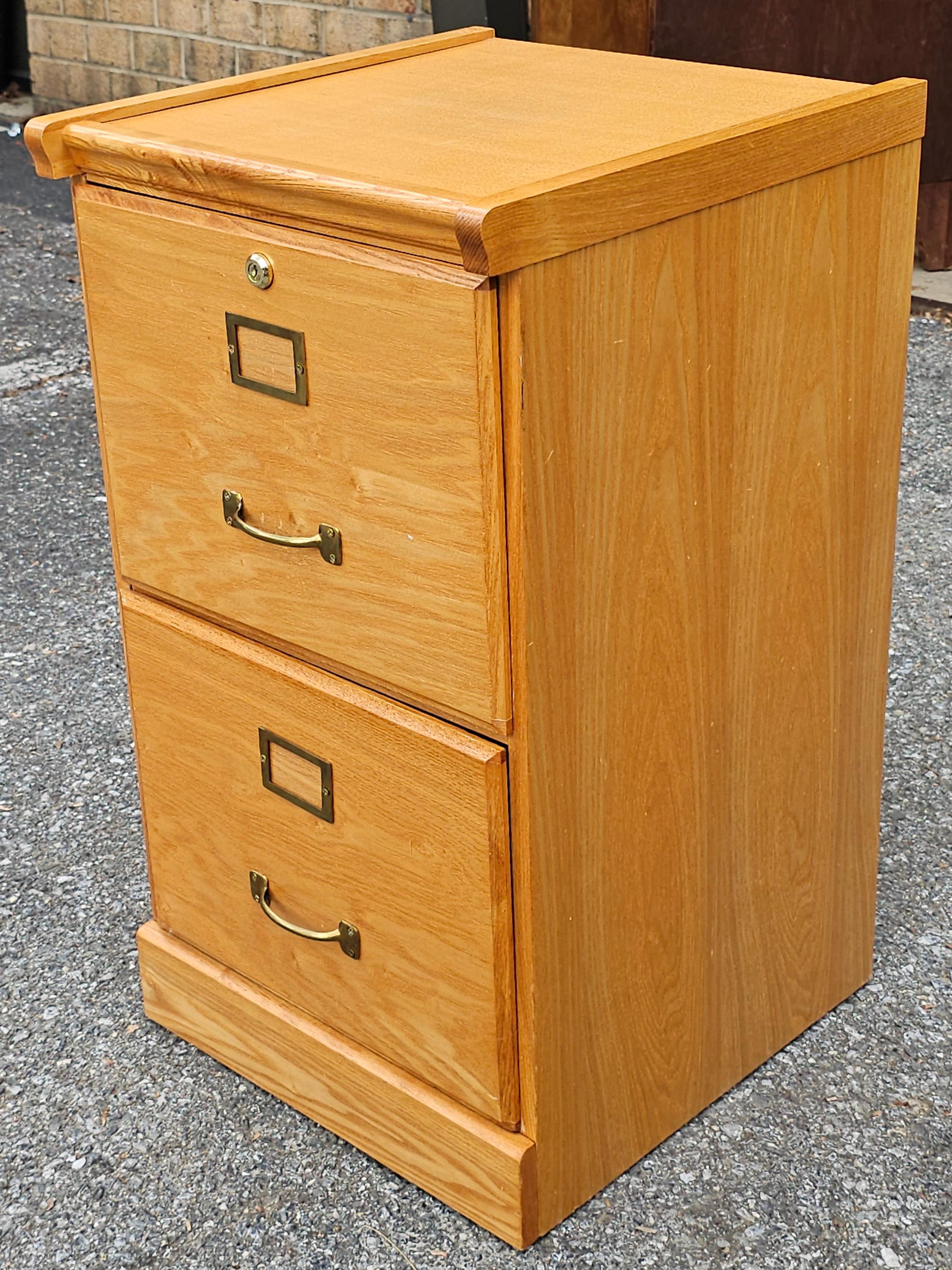 Woodwork Late 20th Century Oak Two-Drawer Letter Size Filing Cabinet with lock For Sale